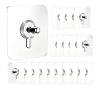 Wall Hangers - Self Adhesive Hooks, Heavy Duty Mounting Pegs, No Drill Damage Free Backing, Removable Sticky Hanging System, Home Improvement Hardware Supplies, Twenty Piece Clear Square Set