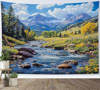 Wall Hanging Art Green Thick Trees Running River Nature Wall Blanket M