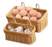 Wall Hanging Basket,2Pcs Boho Style Hand-Woven Hanging Storage Baskets,Small ＆ Large Wicker Wall Shelves,Toilet Tank Basket for Kitchen, Garden, and Living Room