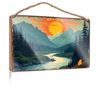 Wall Hanging Decor Men Alpine Serenity: A Sunset Over The Mountains Wooded Sign Bathroom Decor Wall Art Pool Stuff(20X30CM)