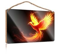 Wall Hanging Decor Sayings A Fiery Phoenix with Outstretched Wings Home Door Sign Fall Porch Decor(15X28CM)