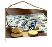 Wall Hanging Decor Sayings Stack of Hundred-Dollar Bills with Gold Coins Home Door Sign Fall Porch Decor(20X30CM)