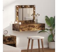 Wall Hanging Dressing Table with LED Lights Smoked Oak Berkfield Home Brown One Size