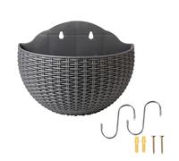 Wall Hanging Flower Pot,Imitation Rattan Semicircle Hanging Planter with Drainage Hole and Hooks, Plants Holder Hanger for Balcony Fence Wall Mounted