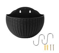 Wall Hanging Flower Pot, Semicircle Hanging Planter Imitation Rattan Plants Holder with Drainage Hole and Hooks for Railing Balcony Fence Indoor Outdoor Use