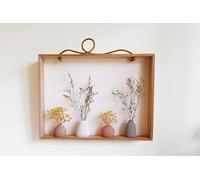 Wall Hanging Flower Vase Frame - Wooden Shadow Box with 4 Mini Ceramic Vases & Faux Dried Flowers | Perfect Wall Decor for Living Room, Entryway, or Bedroom | Vintage Botanical Style