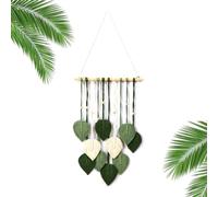 Wall Hanging Green Leaf Tassel Tapestry, Bohemian Chic Wall-Decor, Woven Cotton Rope Leaves Tapestry, Aesthetic Bohemian Wall Art for Bedroom, Living Room, Office, and Apartment