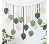 Wall Hanging Large Macrame Leaves Tapestry, Boho Wall Hanging Decor, Cotton Handmade Wall Tapestry Art Decor, for Nursery Bedroom Living Room Home Decor, 28 X 49 Inch (Green)