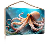 Wall Hanging Signs A Vibrant Orange Octopus with Large Eyes and Tentacles Spread Out Wooded Sign Gifts for The Office Lake House Decor(15X28CM)