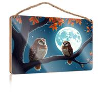 Wall Hanging Signs Two Owls Perched Under A Full Moon Wooded Sign Teen Stuff Farm House Decorations(23X35CM)