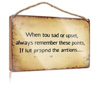 Wall Hanging Signs When Sad Or Upset, Remember These Points Wooded Sign Boys Bedroom Decorations Bosses Day Decorations(23X35CM)
