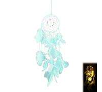 Wall Hanging with LED Light, Dream Catcher, Modern Feather Wall Hanging Decor for Girls Romantic Exchange Birthday (Green)