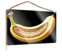 Wall Hanging Wood Sign A Banana Cut in Half to Reveal Its Internal Structure Dorm Room Accessories Kitchen Decorations Wall(15X28CM)