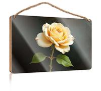 Wall Hanging Wood Sign A Beautiful Yellow Rose with Green Leaves Dorm Room Accessories Kitchen Decorations Wall(23X35CM)