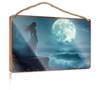 Wall Hanging Wood Sign A Woman Gazing At The Moonlit Sea Wooded Sign Outside Decor Funny Hunting Gifts(23X35CM)