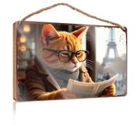 Wall Hanging Wood Sign Curious Cat In Paris: A Literary Adventure Wooded Sign Outside Decor Funny Hunting Gifts(23X35CM)