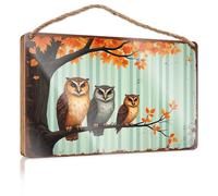 Wall Hanging Wood Sign Three Owls Sitting On A Tree Branch Dorm Room Accessories Kitchen Decorations Wall(15X28CM)