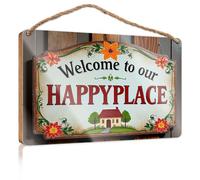 Wall Hanging Wood Sign Welcome to Our Happyplace Dorm Room Accessories Kitchen Decorations Wall(23X35CM)