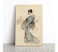 Wall Hokusai Woman Full Length Japanese Oriental Art Canvas Print | Gallery Wrapped 30mm Frame Wall Art | 20x14 inches | Ready to Hang | Asian People Picture | Living Room Bedroom Lounge Office