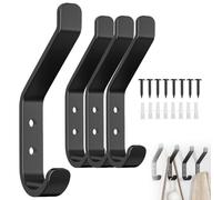 Wall Hooks for Hanging Coat, Metal Sturdy Hook with Fixing Screw, Individual Hangers Wall Mounted Single Coat Hooks for Clothes Robe Hat Towel, for Bathroom Door Home Storage, Black 10cm,4 Pack.