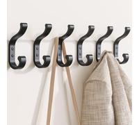 Wall Hooks for Hanging Coats - 6-Pack Heavy Duty Wall Hooks, Hold 30LB for Backpacks, Towels, Coats, Keys, Clothes - Black Wall Mounted Hook for Bathroom, Closet, Door, Mudroom