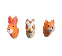 Wall Hooks, Forest Animals, Animal Heads, Wooden Coat Hooks, Set of 3: Owl, Rabbit, Fox, 9-11 x 8 cm