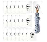 Wall Hooks No Drilling - Pack of 20 Self-Adhesive Hooks, Strong Sticky Nails, Waterproof Towel Holder Without Nails for Kitchen, Bathroom, Tiles, Glass, Brick, Concrete, Wall Hangings, Banner