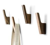 Wall Hooks - Set of 4 - Dark Walnut or Light Ash Wood Coat Hooks for Hanging Hat, Purse, Backpack, Bag, Jacket. Modern Farmhouse Decor for Wall and Practical Entryway Hooks (Walnut Wood)