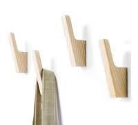 Wall Hooks - Set of 4 - Dark Walnut or Light Ash Wood Coat Hooks for Hanging Hat, Purse, Backpack, Bag, Jacket. Modern Farmhouse Decor for Wall and Practical Entryway Hooks (Ash Wood)