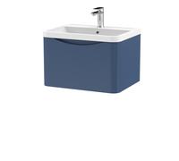 Wall Hung 1 Drawer Vanity Basin Unit with Polymarble Basin, 600mm - Satin Blue