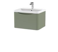 Wall Hung 1 Drawer Vanity Basin Unit with Polymarble Basin, 600mm - Satin Green