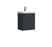 Wall Hung 2 Door Vanity Unit with Ceramic Sink - 500mm - Soft Black