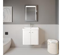 Wall Hung 2 Door Vanity Unit with Ceramic Sink - 600mm - Gloss White