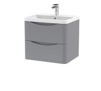 Wall Hung 2 Drawer Vanity Basin Unit with Polymarble Basin, 600mm - Satin Grey