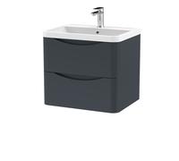 Balterley Wall Hung 2 Drawer Bathroom Vanity Unit & Basin, Dark Grey, 550mm in Grey Balterley Grey