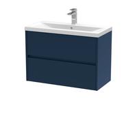 Wall Hung 2 Drawer Vanity Unit & Ceramic Basin, 800mm - Midnight Blue Balterley Blue One Size