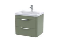 Wall Hung 2 Drawer Vanity Unit and Ceramic Basin Satin Green 600mm Balterley Green One Size