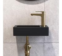 Wall Hung Basin, DeerValley Small Cloakroom Wash Basin, Rectangular Ceramic Compact Bathroom Sinks Without Overflow - 37 x 18.5 x 9cm (Black, Right Hand)