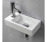 Wall Hung Basin Sink Small Cloakroom Basin Rectangle Ceramic Wash Basin (Left Hand)