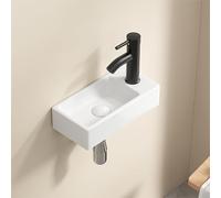 Wall Hung Basin Sink Small Cloakroom Basin Rectangle Ceramic Wash Basin Left Hand without Tap & Drain