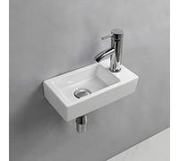 Wall Hung Basin Sink Small Cloakroom Basin Rectangle Ceramic Wash Basin (Right Hand)