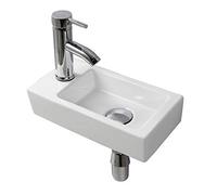 Wall Hung Basin Sink Small Cloakroom Basin Rectangle Ceramic Wash Basin Right Hand (Left Hand)