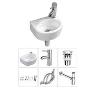 Wall Hung Basin Sink Small Cloakroom Basin Rectangle Ceramic Wash Basin Right Hand (Oval Sink Set (with Tap&Drain))