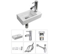 Wall Hung Basin Sink Small Cloakroom Basin Rectangle Ceramic Wash Basin Right Hand (Right Hand Sink Set(with Faucet&Drain))