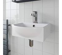 Wall Hung Basin Sink Small Cloakroom Square Curved Ceramic Wash Basin White Bathroom Vanity Sink With One Tap Hole White Gloss 350 x 350mm