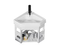 Wall Hung Ceramic Bathroom Sink, Corner Cloakroom Basin with Storage Container, Triangular Wash Basin for Toilets and Vanity Cabinet