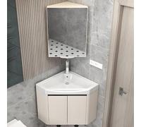 Wall Hung Floating Porcelain Ceramic Wash Basin, Bathroom Vanity Corner Vanity with Sink and Mirror, Bathroom Vanities Cabinet Sink Combo for Small Space(Beige,48cm/18.8in)