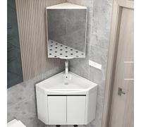 Wall Hung Floating Porcelain Ceramic Wash Basin, Bathroom Vanity Corner Vanity with Sink and Mirror, Bathroom Vanities Cabinet Sink Combo for Small Space(White,45cm/17.7in)