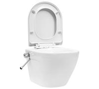 vidaXL Wall-Hung Ceramic Toilet with Rimless Design - White, Bidet Function, Soft-Close Mechanism, Easy Mounting with Concealed Hardware.