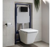 Wall Hung Rimless Toilet with Soft Close Seat and Black Mechanical Flush Plate 1168mm Frame & Cistern Boston